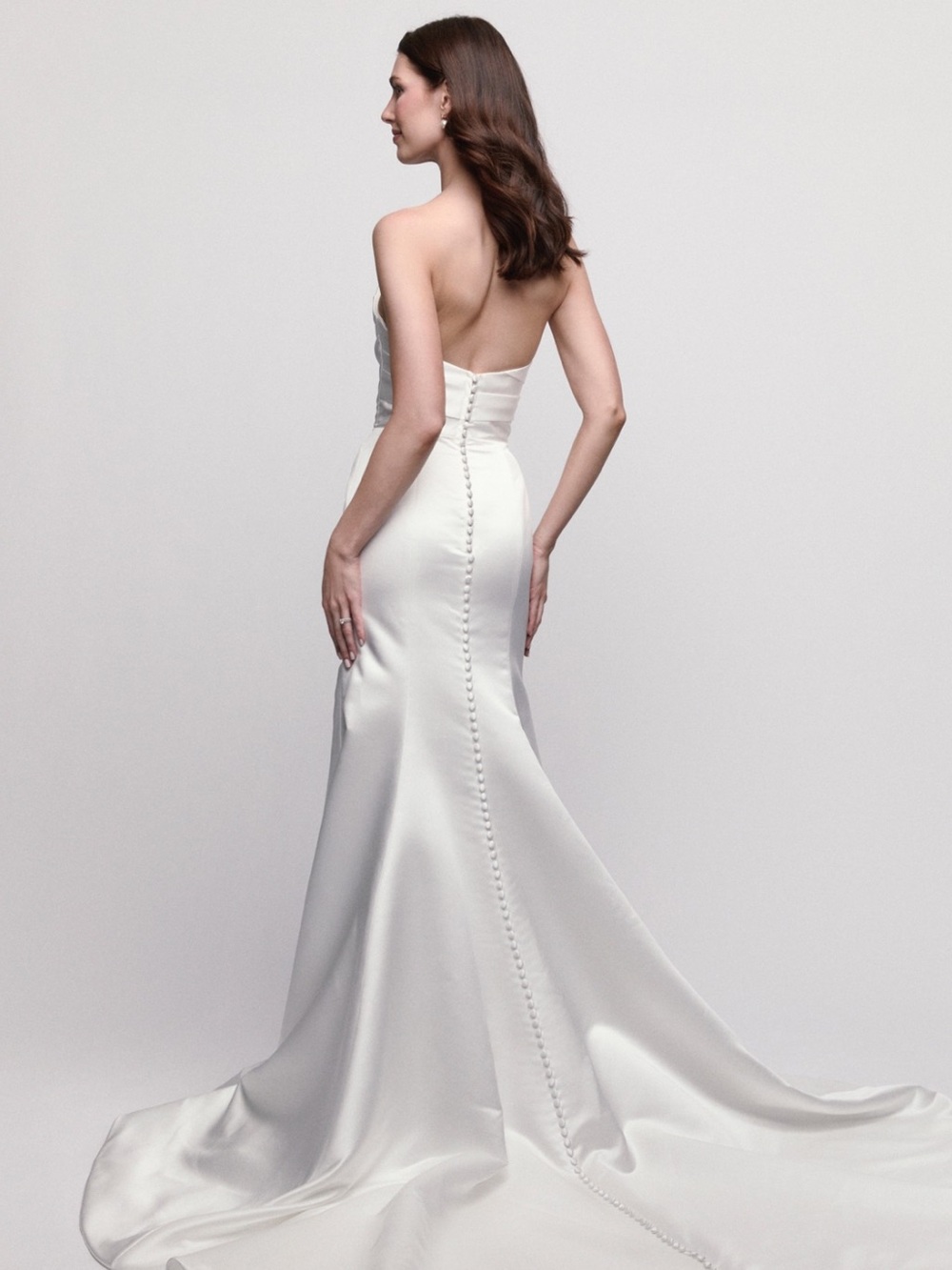 Strapless Satin Mermaid Gown in White with cape